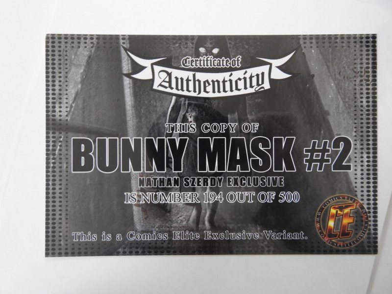 Bunny Mask #2 Comics Elite Exclusive Virgin Variant- Nathan Szerdy LDT 500 W/COA