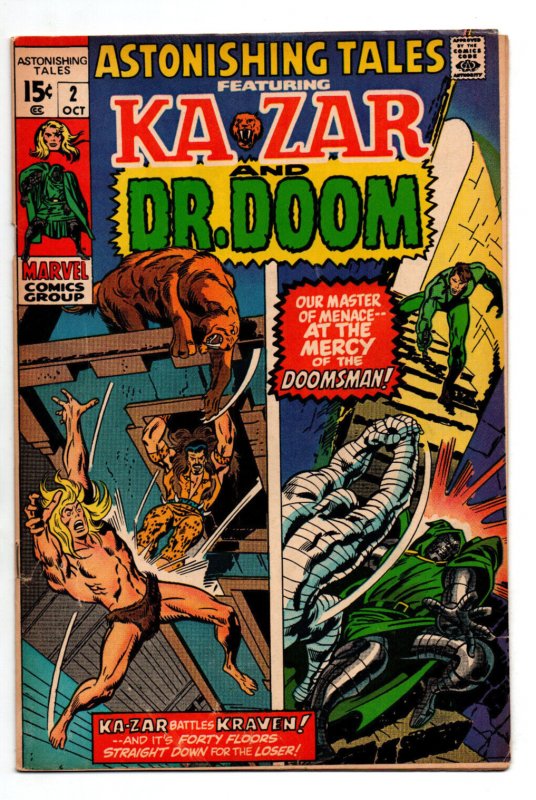 Astonishing Tales #2 -Kraven vs Ka-Zar- Dr Doom -Wally Wood - Kirby -1972- FN/VF