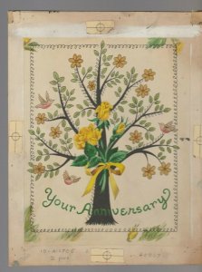 YOUR ANNIVERSARY Yellow Flowers & Tree 7.5x9.5 #60307 Greeting Card Art