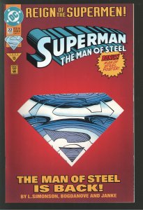 SUPERMAN MAN OF STEEL #22 NM 9.6 1ST FULL APP. OF STEEL! + ADV SUPERMAN 500!!