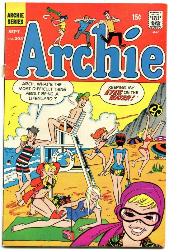 Archie #203 1970-Betty-Veronica-Jughead-swimsuit cover G+