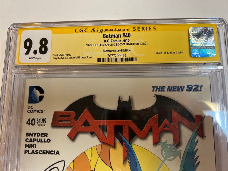 Batman (2015) # 40 (CGC 9.8 WP SS) Signed Capullo & Snyder | Rare Newsstand