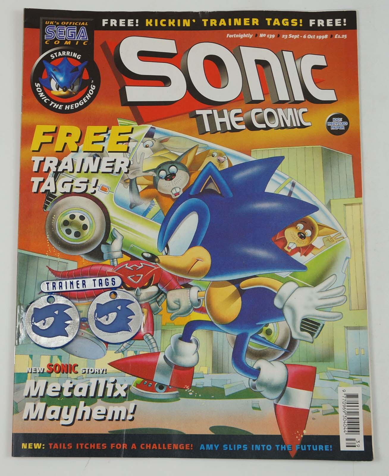 Sonic the Comic #134A FN; Fleetway Quality, Hedgehog with bag tag bonus -  1998