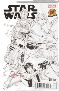 STAR WARS #1 GREG LAND SKETCH COVER SIGNED IN RED BY JOHN CASSADAY W/COA NM.