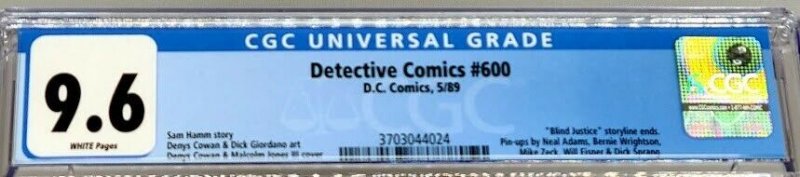 Detective Comics #600 DC 1989 CGC 9.6 Multiple Pin-Ups & Tributes Giant Size
