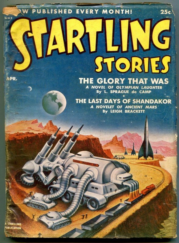 Startling Stories Pulp April 1952- Schomburg cover- Last Days of Shandakor VG