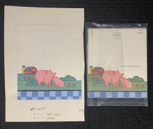 FROM THE KITCHEN OF... 2 Pigs on Farm 7x10 Greeting Card Art #4058 w/ 20 Cards