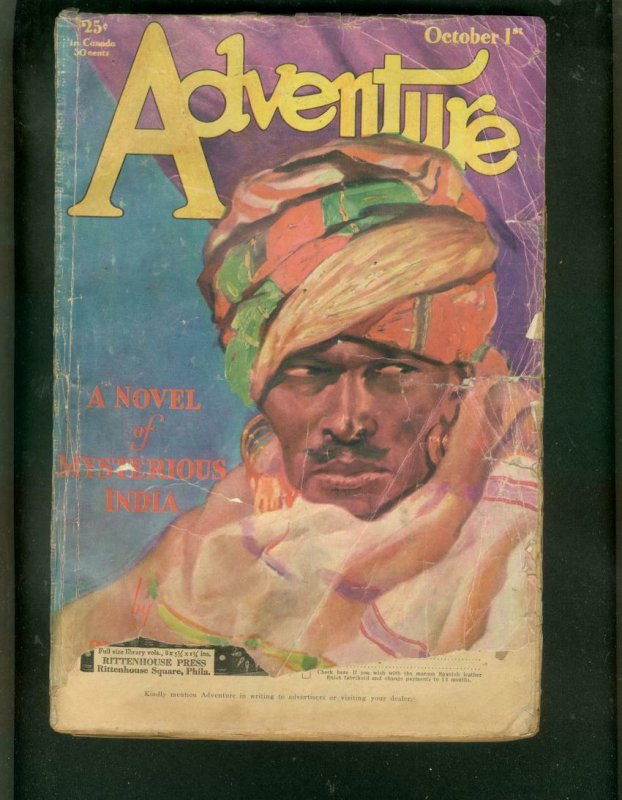 ADVENTURE PULP-10/1/1929-TURBANED MENACE-MUNDY-W TUTTLE FR