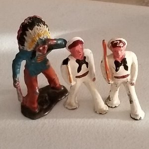 Vintage Indian Chief and Navy Sailors Manoil Barclay Lead Toys Lot - 3 Pieces