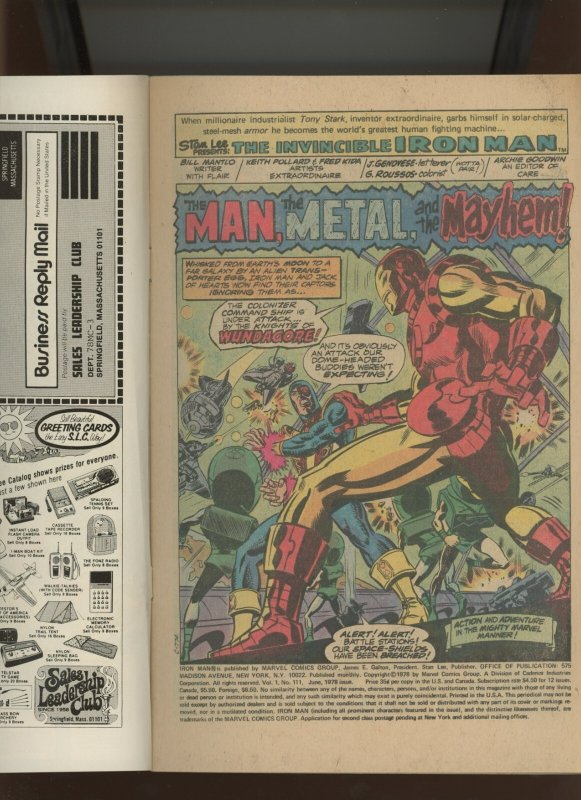 (1978) Iron Man #111: BRONZE AGE! WE COMBINE SHIPPING! (3.5/4.0)