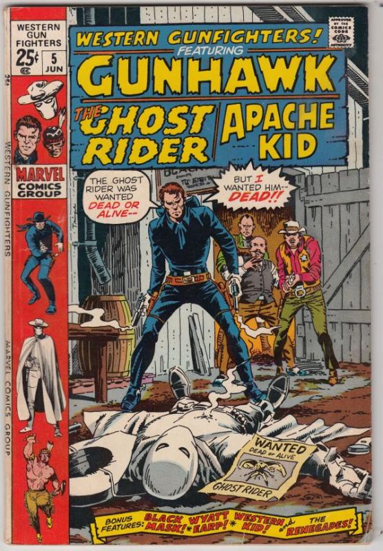 Western Gunfighters #5 (Jun-71) VF High-Grade Ghost Rider, Wyatt Earp, Black ...