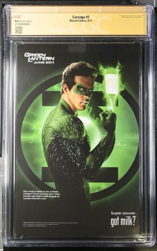 Carnage (2011) # 5 (CGC 9.8 SS) Signed Clayton Crain * Marvel Comics * Zeb Wells