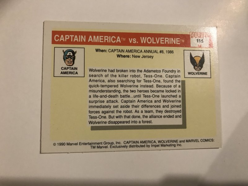 CAPTAIN AMERICA VS. WOLVERINE #115 card : 1990 Marvel Universe Series 1, NM/M