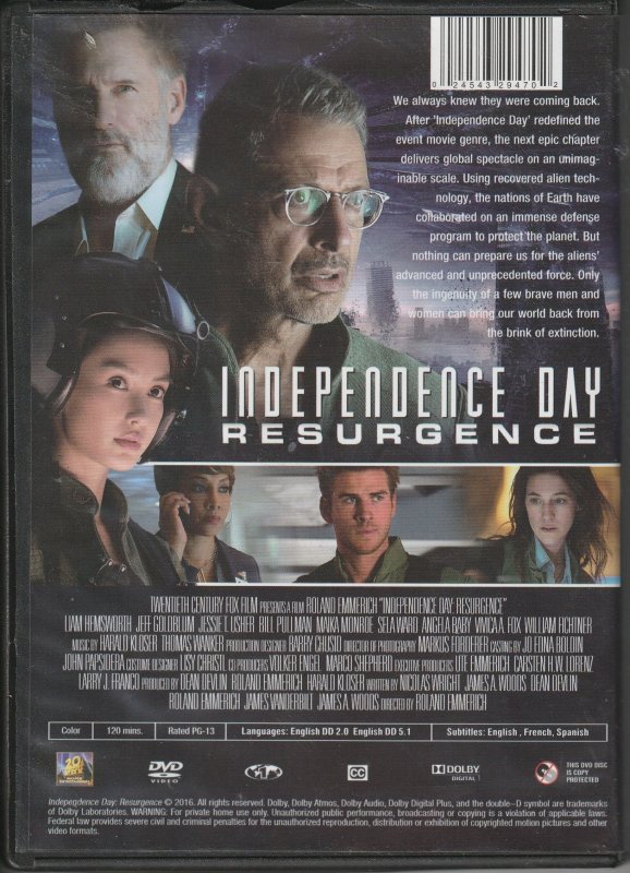 Independence Day - Resurgence   DVD  Sequel to the 1996 Smash Hit !