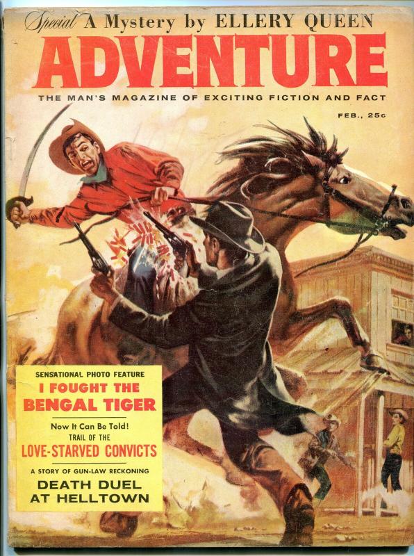 Adventure Magazine February 1959- Ellery Queen- Bengal Tiger- pulp VG