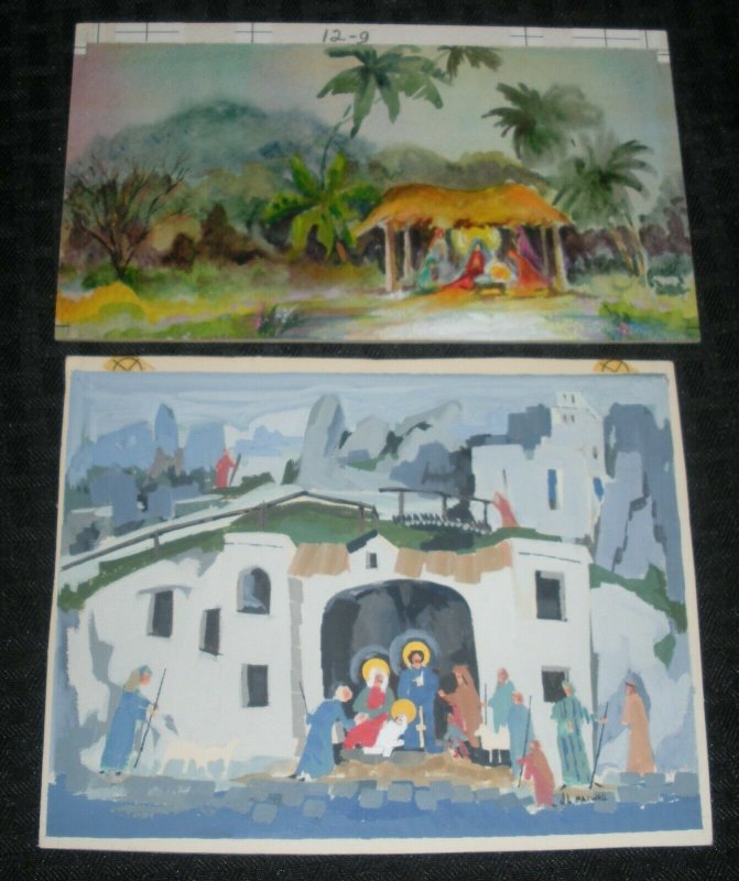 CHRISTMAS Nativity Manger & Bethlehem 2pcs 7x5.5 Greeting Card Art #129 62517