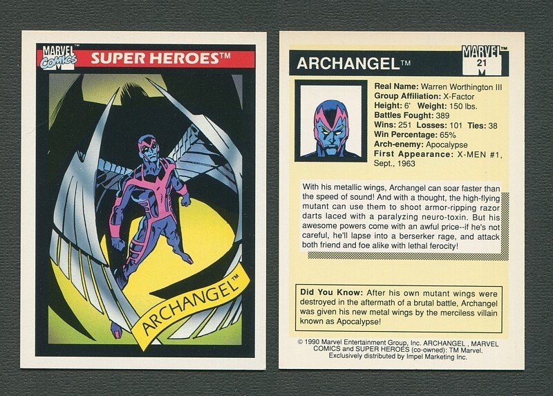 1990 Marvel Comics Card  #21  (Archangel)   NM-MT