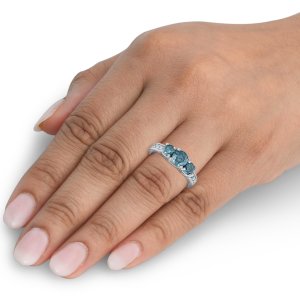 1 Carat Blue Diamond   3 Stone Engagement Ring 10K White Gold