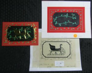 CHRISTMAS GREETINGS Sleigh with Holly 2pcs 10x8 Greeting Card Art #X4007