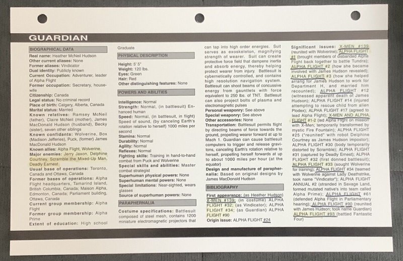 Alpha Flight #75 (1989, Marvel) W/ Guardian Spec Sheet. VF/NM