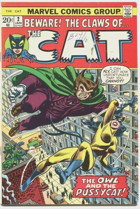 The Cat #2  (1973) THE OWL AND THE PUSSYCAT! Bronze Mighty Marvel !!!