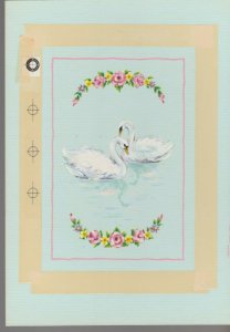 WEDDING TO A SPECIAL PAIR Two Swans & Flowers 7.5x11 Greeting Card Art #WA7408