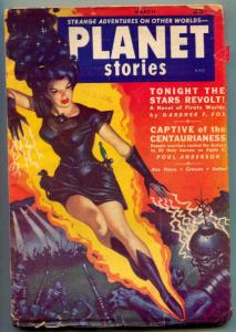 Planet Stories Pulp March 1952- Robot cover- Poul Anderson VG-