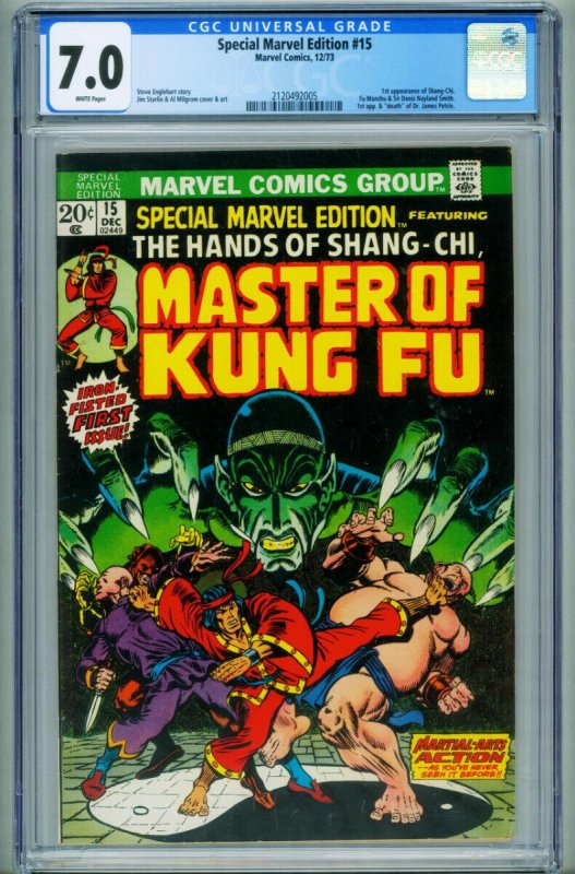 Special Marvel Edition #15 CGC 7.0 white 1st Shang-Chi Master of Kung Fu 2120...