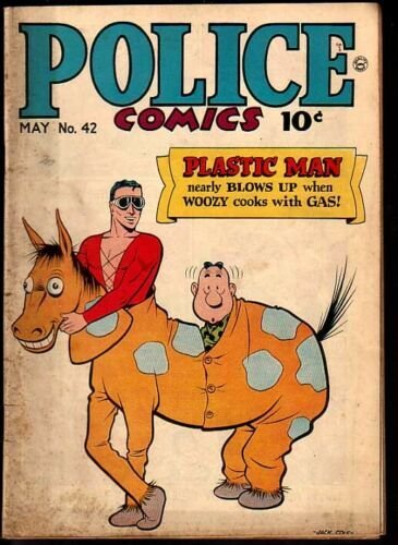 POLICE COMICS #42-PLASTIC MAN-JACK COLE ART-SPIRIT-RARE VG 