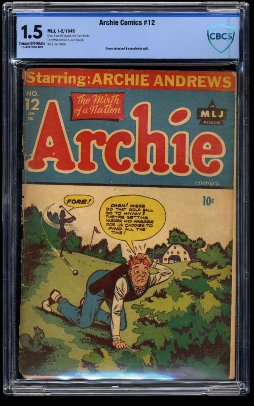 Archie Comics #12 CBCS FA/GD 1.5 Cream To Off White Bill Vigoda Cover and Art!