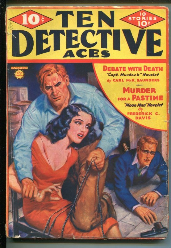 Ten Detective Aces 11/1936-Ace-spicy babe bound to chair-pulp-Moon Man-G MINUS