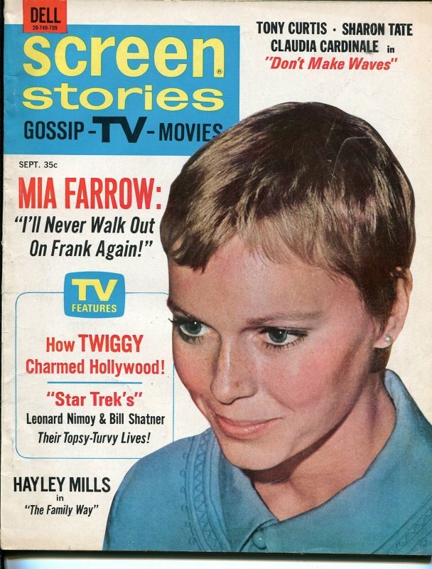 Screen Stories 9/1967-Dell-Mia Farrow-Twiggy-Nimoy-Shatner-Daktari-FN/VF