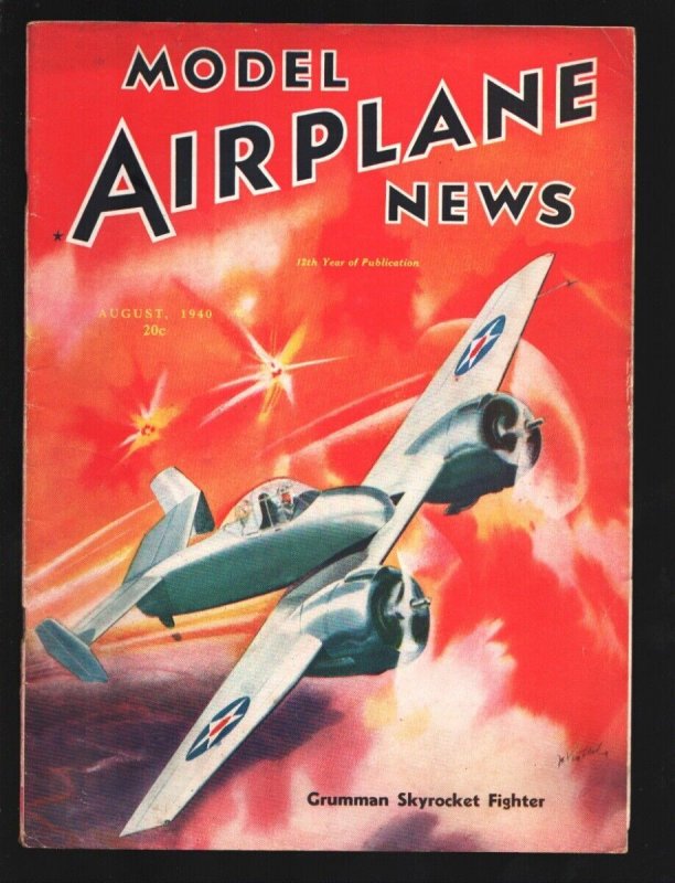 Model Airplane News 8/1940-Grumman Skyrocket Fighter pulp style cover-Aviatio...