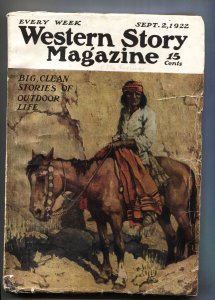 Western Story Magazine Pulp September 2 1922- Apache Indian cover-RARE