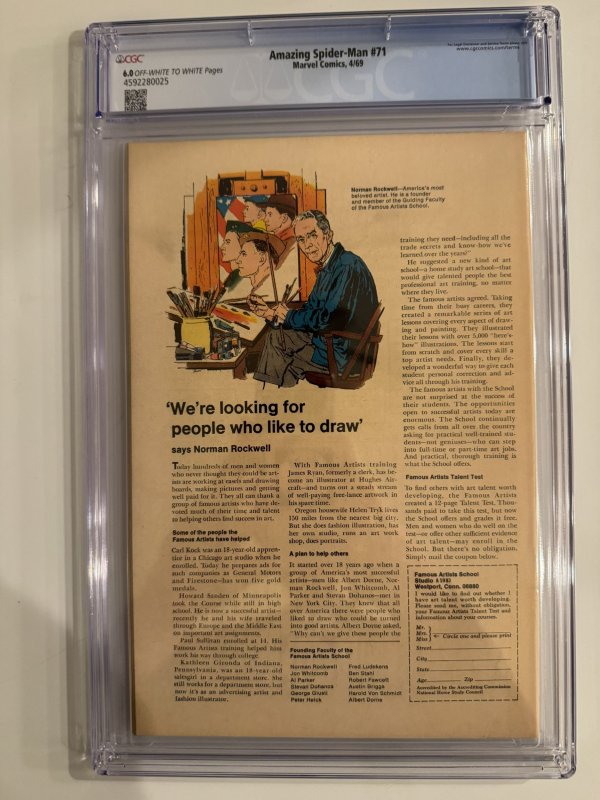 Amazing Spiderman #71  CGC 6.0 - Marvel  Silver Age Issue (1969)