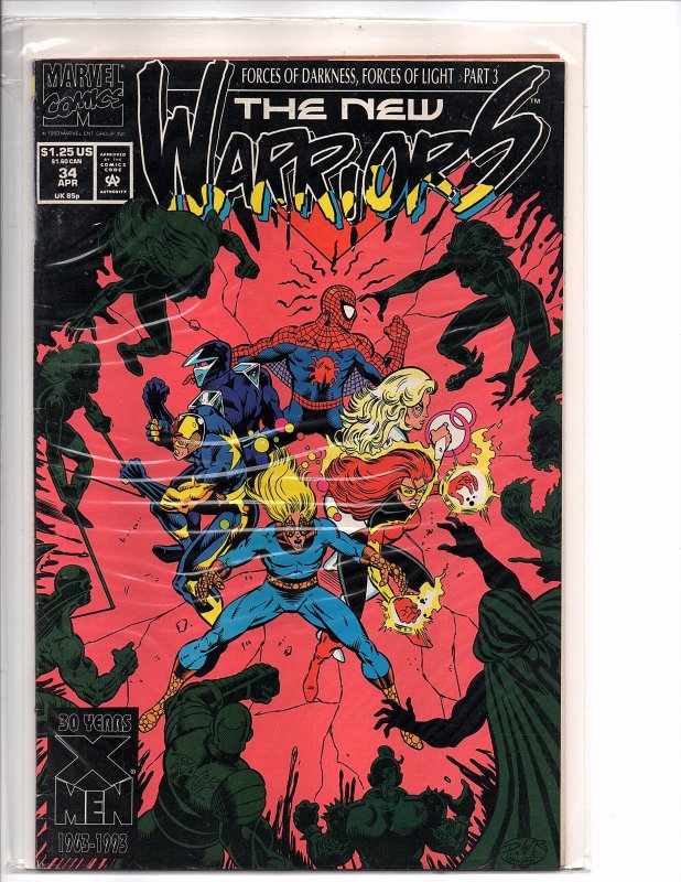 Marvel Comics (1990) New Warriors #34 Darick Robertson Art Spider-man Darkling