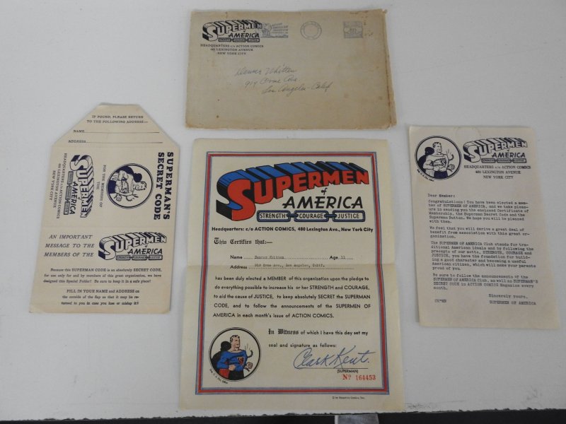 Supermen of America Club Membership Letter Circa 1940's Classic American...