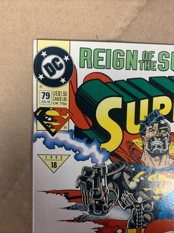 Superman #79 Iconic Flag Cover Jul 1993 Reign of the Supermen Cyborg 