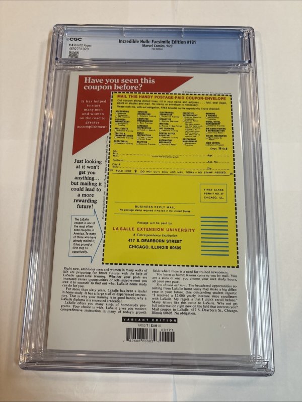 The Incredible Hulk (2023) # 181 (CGC 9.8) Facsimile Edition Foil