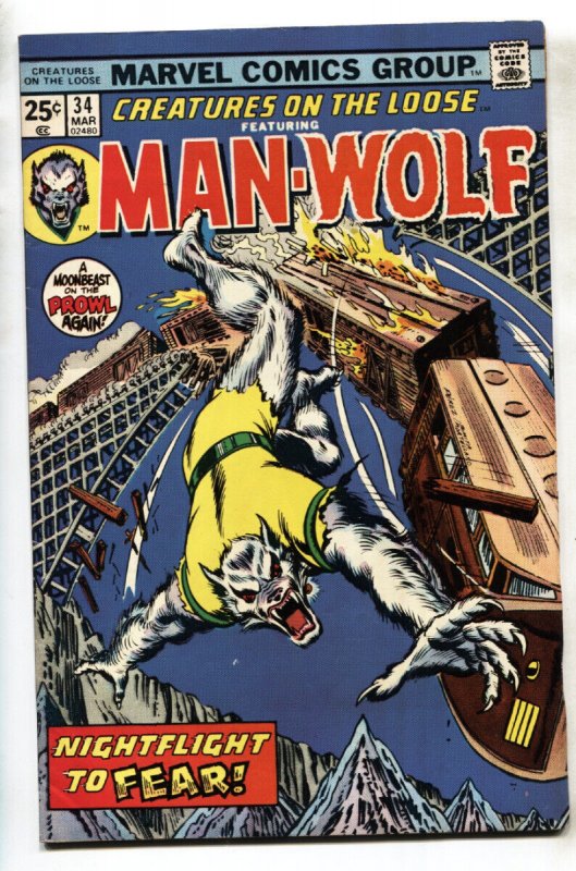 Creatures On The Loose #34 1975- First cover art by George Perez-MAN-WOLF