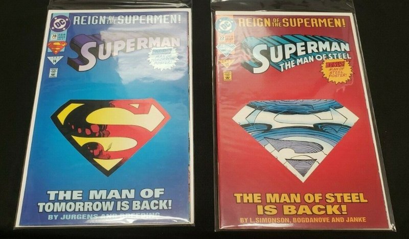 SUPERMAN 4PC (VF/NM) THE MAN OF STEEL IS BACK, SUPER? HAH! NOT ANYMORE 1993-2006