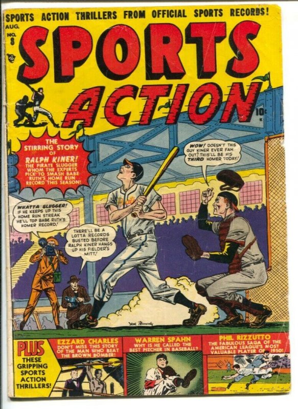 Sports Action #8 1951-Atlas-Joe Maneely baseball cover-Ralph Kiner-Warren Spa...