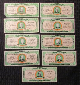 1938 Dietz Gum PRESIDENT BUCKS Hoover Roosevelt Washington Lincoln Coolidge LOT