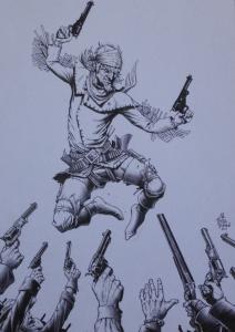 TIMOTHY TRUMAN original art, HAWKEN #5, Cover, All In, Guns Drawn, 11x17, 2011