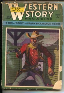 Western Story 1/4/1936-Barroom gunfight cover Francis Goodman-Ton Of Gold b...