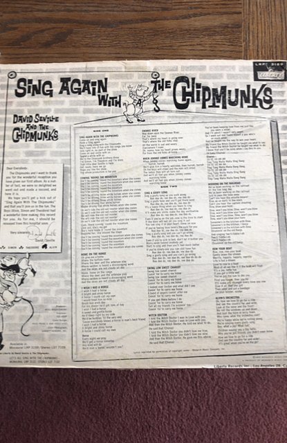 Sing again w/the Chipmunks LP sleeve only(no LP!)1960