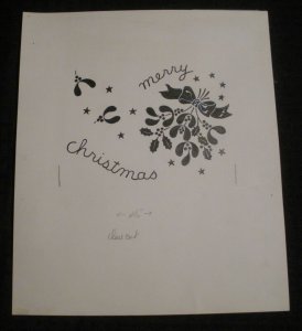 MERRY CHRISTMAS Black & White Poinsettias 9.5x11 Greeting Card Art #9675