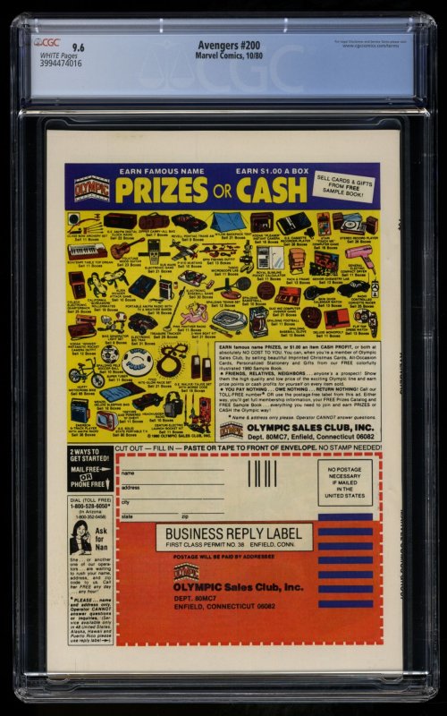 Avengers #200 CGC NM+ 9.6 White Pages Ms. Marvel leaves the Avengers!