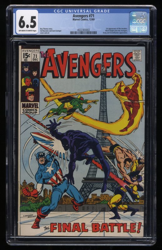 Avengers #71 CGC FN+ 6.5 1st Appearance Invaders Black Knight Joins!