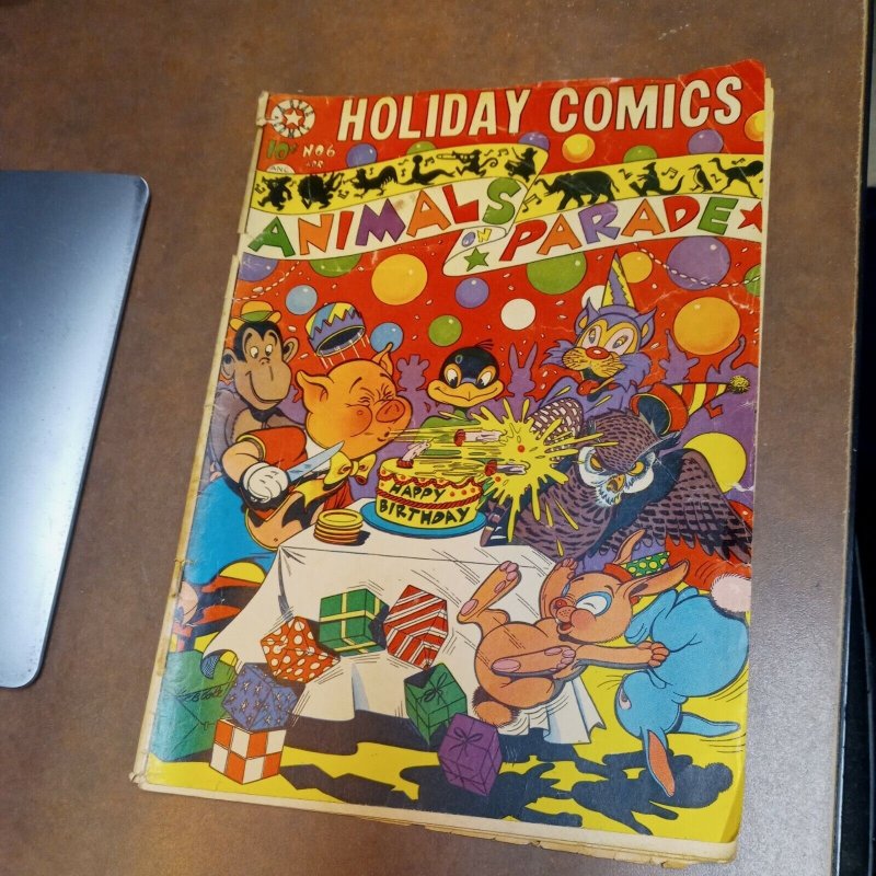 Holiday Comics #6 star 1952- LB Cole Birthday cover Animals on Parade golden age